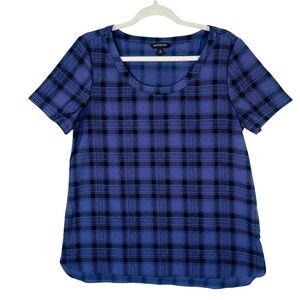 Banana Republic Womens Purple Plaid Scoop Neck Short Sleeve Blouse Size M